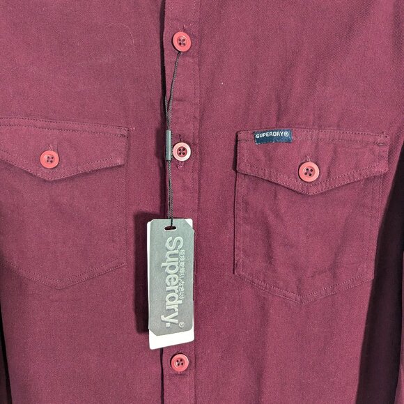 NWT SUPERDRY Maroon Long-Sleeve Button-Down Shirt - Picture 2 of 4